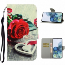 Folio-fodral Samsung Galaxy S21 Ultra 5G Med Kedjar Färgglada Strappy Blommor