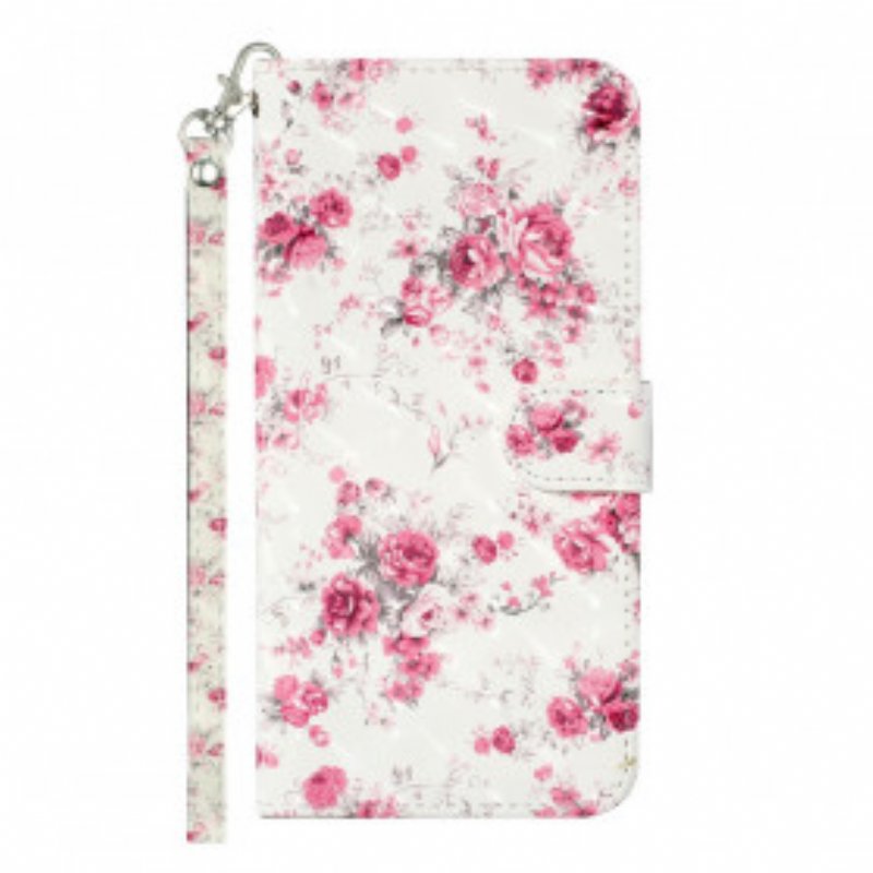 Folio-fodral Samsung Galaxy S21 Ultra 5G Med Kedjar Strap Light Spot Flowers