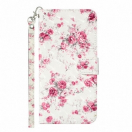 Folio-fodral Samsung Galaxy S21 Ultra 5G Med Kedjar Strap Light Spot Flowers