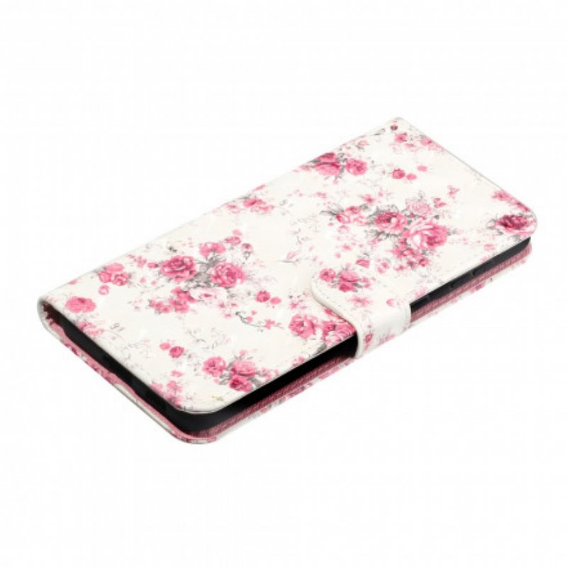 Folio-fodral Samsung Galaxy S21 Ultra 5G Med Kedjar Strap Light Spot Flowers