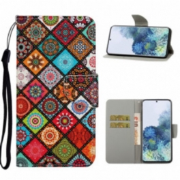 Folio-fodral Samsung Galaxy S21 Ultra 5G Patchwork-mandalas Med Linne