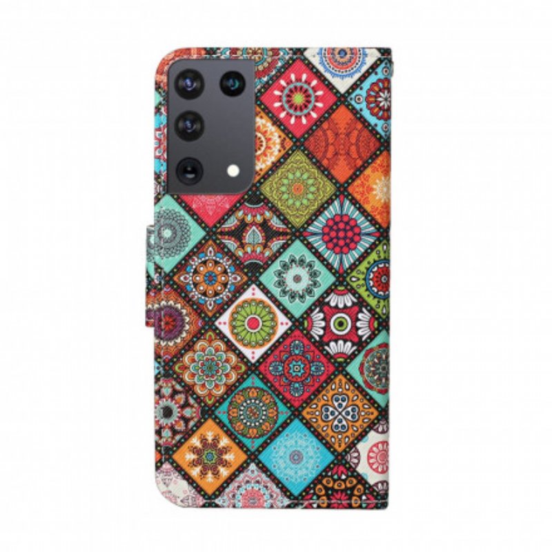 Folio-fodral Samsung Galaxy S21 Ultra 5G Patchwork-mandalas Med Linne