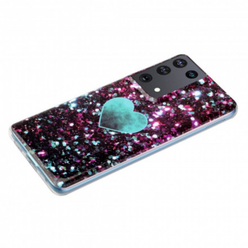 Skal Samsung Galaxy S21 Ultra 5G Glitter Marmor Hjärta