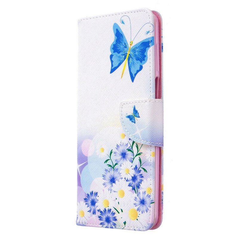 Folio-fodral Xiaomi Redmi Note 9S / 9 Pro Målade Fjärilar Och Blommor