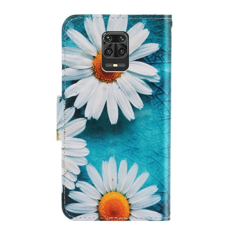 Läderfodral Xiaomi Redmi Note 9S / 9 Pro Med Kedjar Thong Daisies