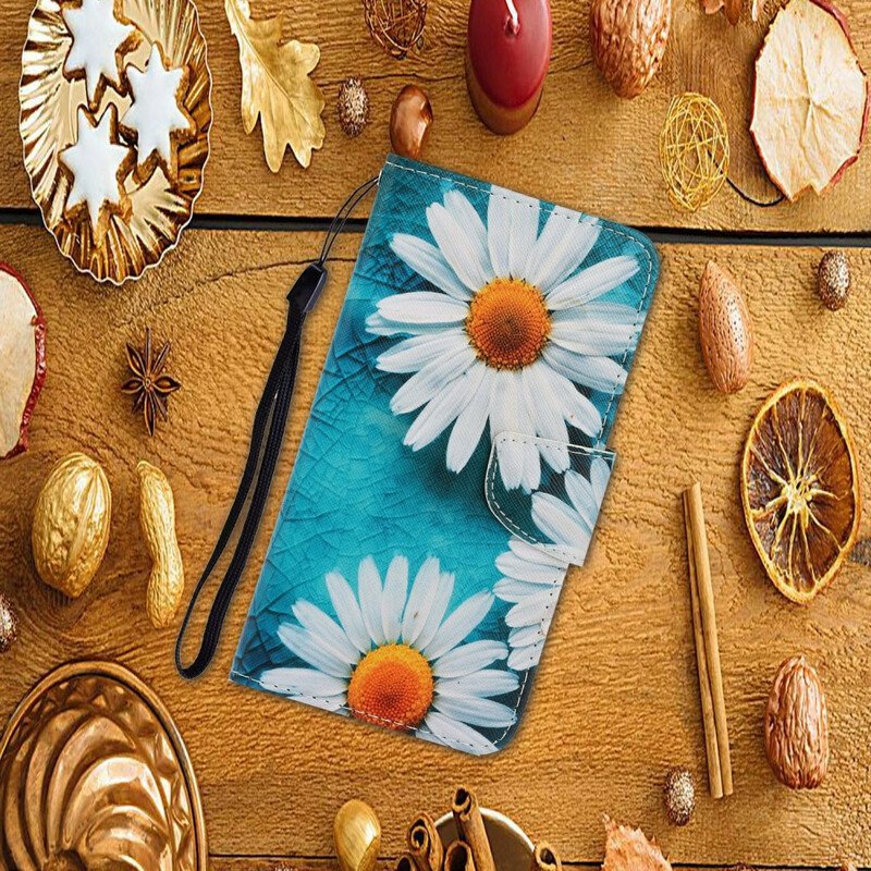 Läderfodral Xiaomi Redmi Note 9S / 9 Pro Med Kedjar Thong Daisies