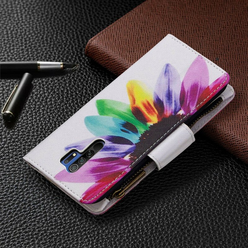 Fodral Xiaomi Redmi 9 Blomma Blixtlåsficka