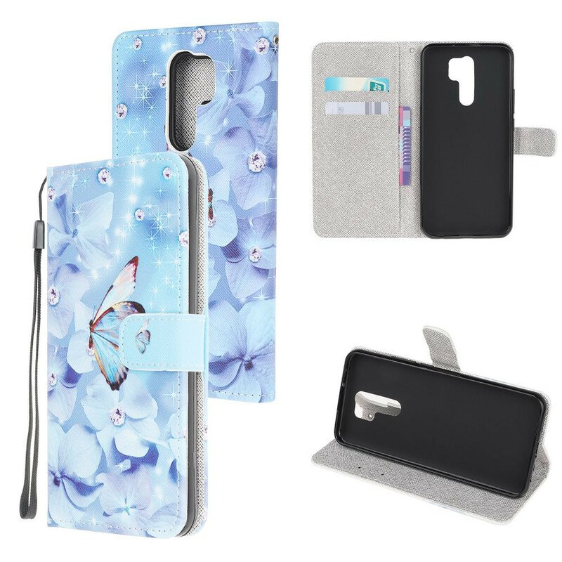 Fodral Xiaomi Redmi 9 Med Kedjar Strappy Diamond Butterflies