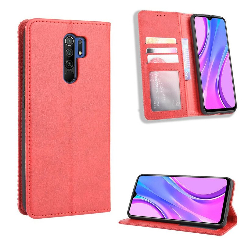 Folio-fodral Xiaomi Redmi 9 Läderfodral Stiliserad Vintage Lädereffekt