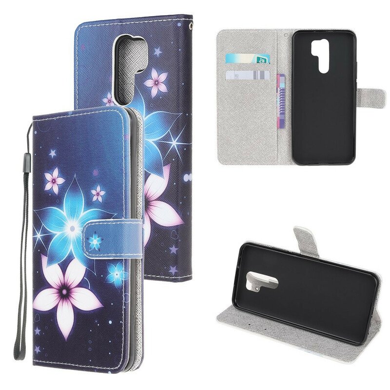 Läderfodral Xiaomi Redmi 9 Med Kedjar Lunar Strap Blommor