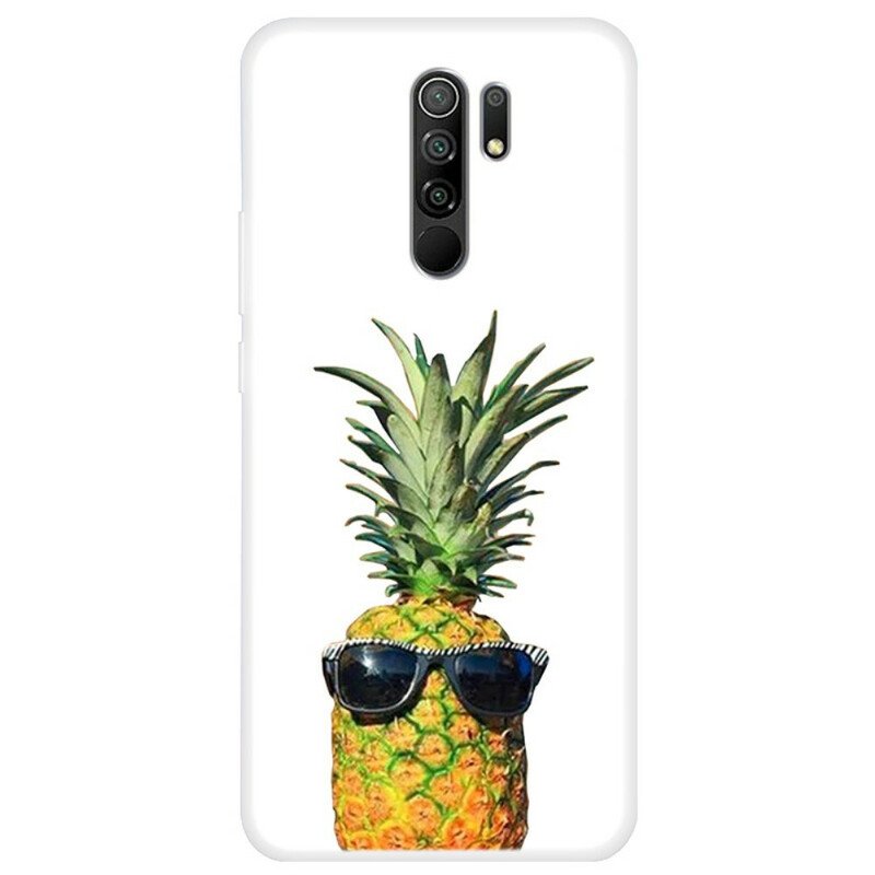 Mobilskal Xiaomi Redmi 9 Transparent Ananas Med Glasögon