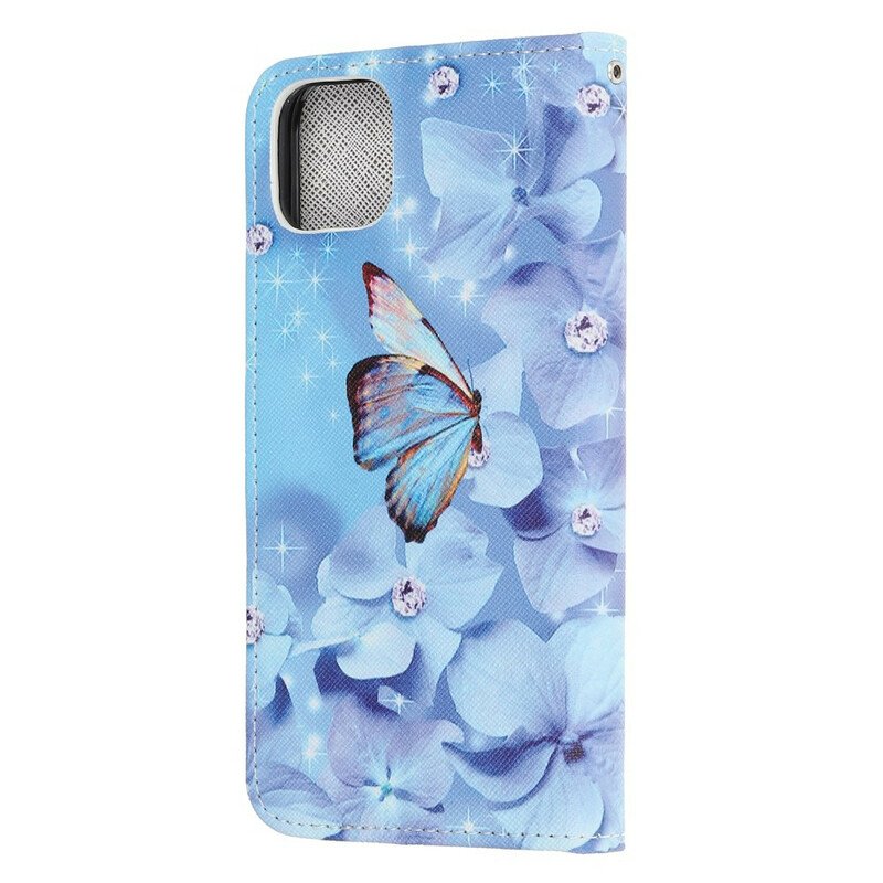 Fodral iPhone 12 Mini Med Kedjar Strappy Diamond Butterflies