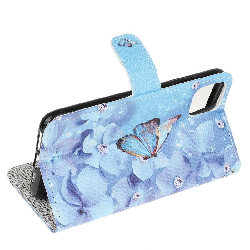 Fodral iPhone 12 Mini Med Kedjar Strappy Diamond Butterflies