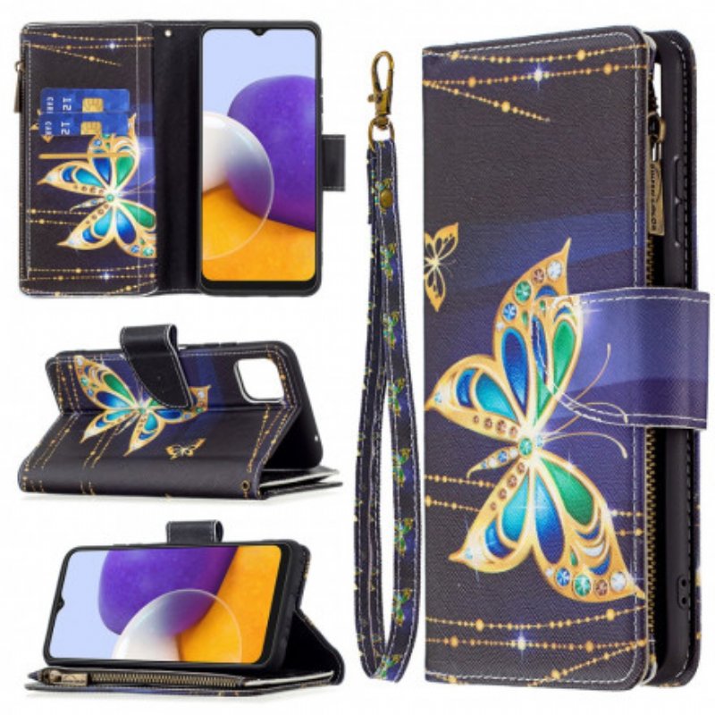 Fodral Samsung Galaxy A22 5G Butterflies Art Dragkedja