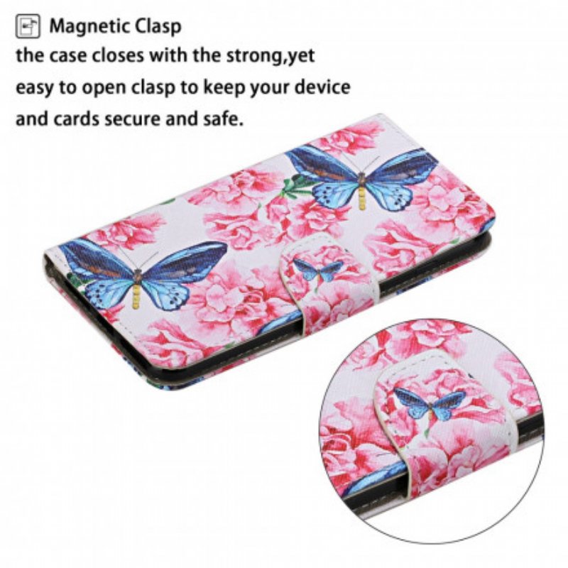 Fodral Samsung Galaxy A22 5G Butterflies Floral Lanyard