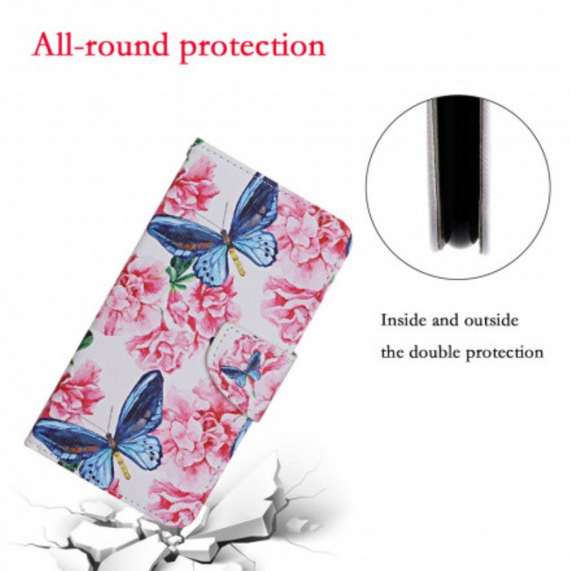 Fodral Samsung Galaxy A22 5G Butterflies Floral Lanyard