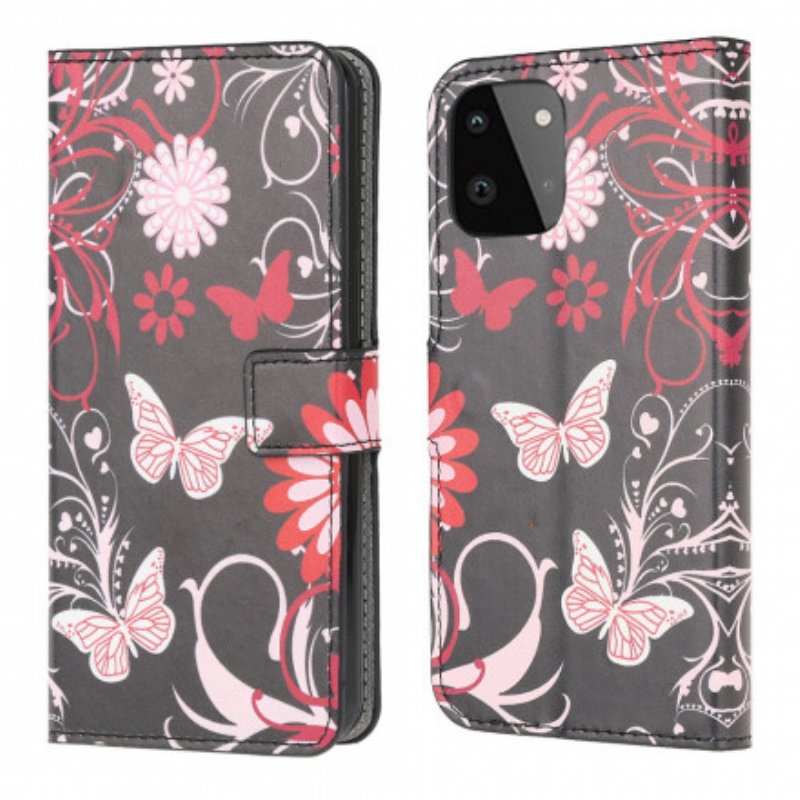 Fodral Samsung Galaxy A22 5G Fjärilar Och Blommor