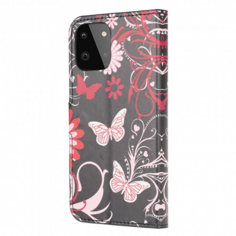 Fodral Samsung Galaxy A22 5G Fjärilar Och Blommor