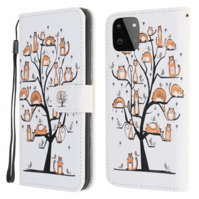 Fodral Samsung Galaxy A22 5G Med Kedjar Funky Cats Med Rem