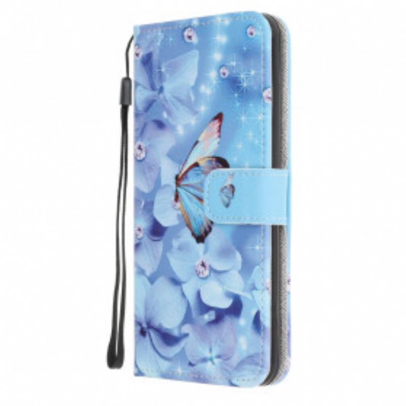 Fodral Samsung Galaxy A22 5G Med Kedjar Strappy Diamond Butterflies