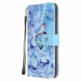 Fodral Samsung Galaxy A22 5G Med Kedjar Strappy Diamond Butterflies