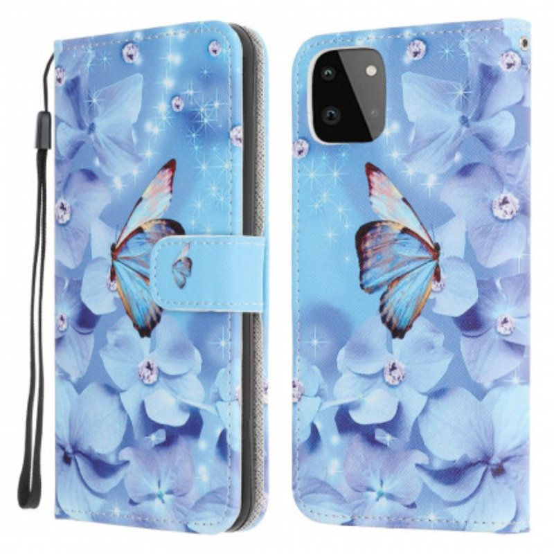 Fodral Samsung Galaxy A22 5G Med Kedjar Strappy Diamond Butterflies