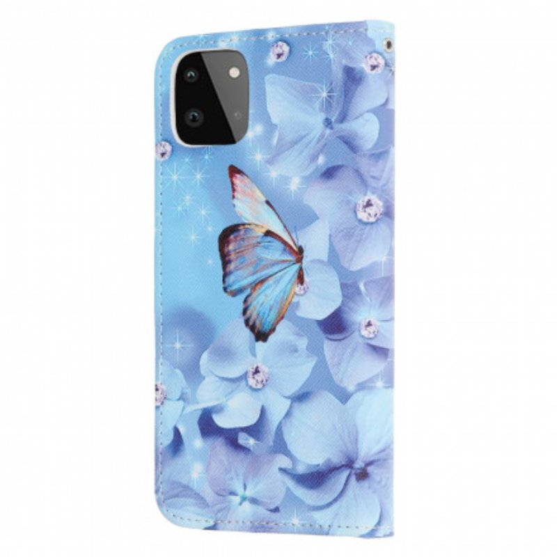 Fodral Samsung Galaxy A22 5G Med Kedjar Strappy Diamond Butterflies