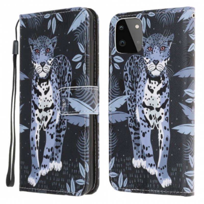 Folio-fodral Samsung Galaxy A22 5G Med Kedjar Strappy Leopard