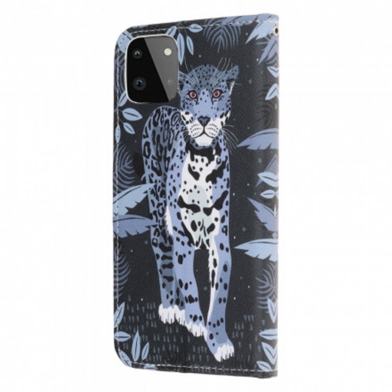 Folio-fodral Samsung Galaxy A22 5G Med Kedjar Strappy Leopard