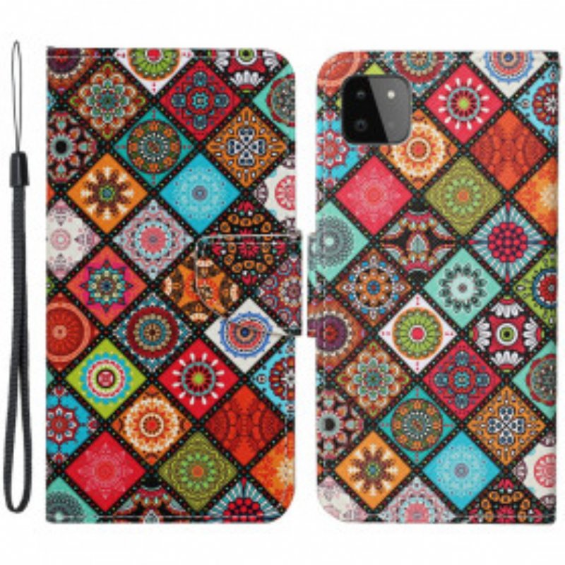 Folio-fodral Samsung Galaxy A22 5G Patchwork-mandalas Med Linne