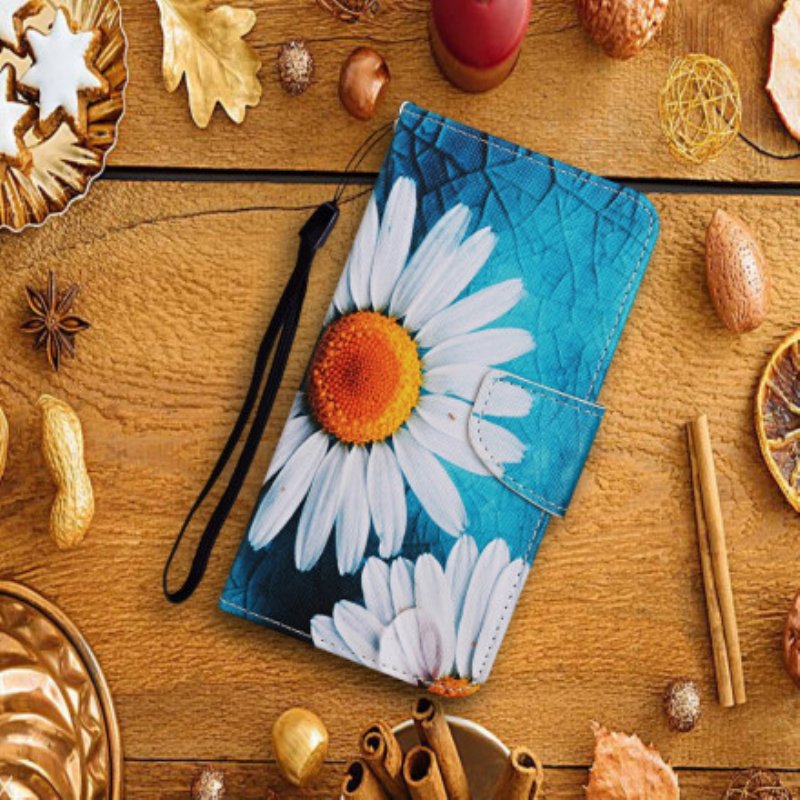 Läderfodral Samsung Galaxy A22 5G Mästerliga Blommor Med Rem