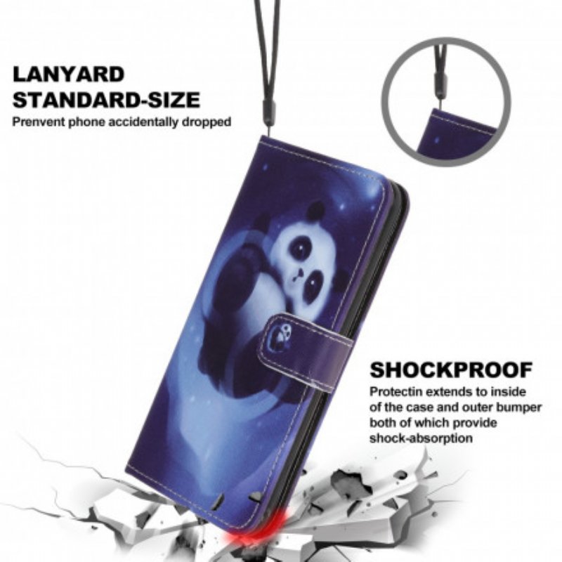 Läderfodral Samsung Galaxy A22 5G Med Kedjar Panda Space Med Lanyard