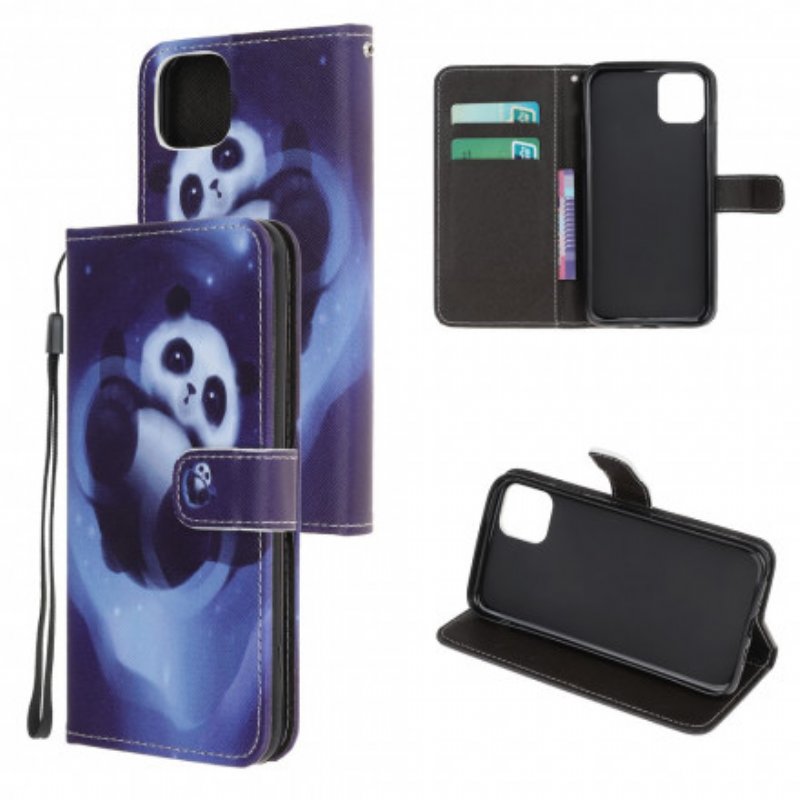 Läderfodral Samsung Galaxy A22 5G Med Kedjar Panda Space Med Lanyard