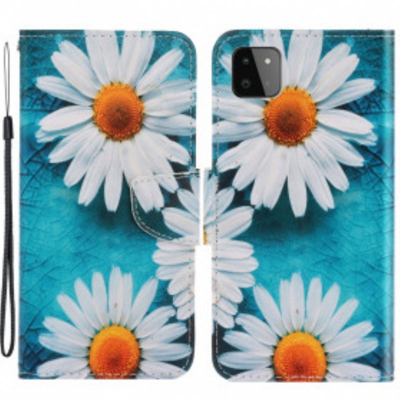 Läderfodral Samsung Galaxy A22 5G Med Kedjar Thong Daisies