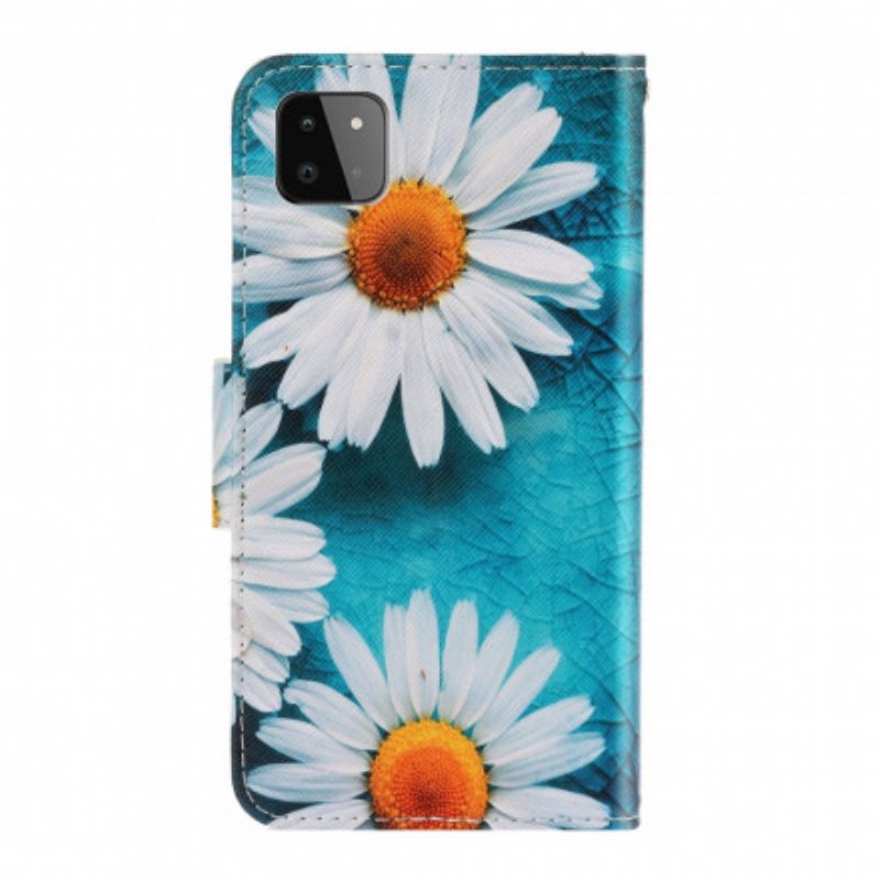 Läderfodral Samsung Galaxy A22 5G Med Kedjar Thong Daisies