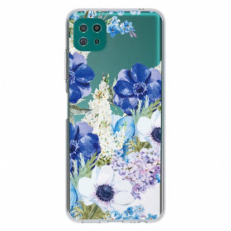 Mobilskal Samsung Galaxy A22 5G Sömlös Akvarell Blå Blommor