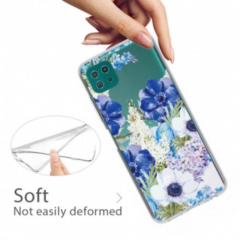 Mobilskal Samsung Galaxy A22 5G Sömlös Akvarell Blå Blommor