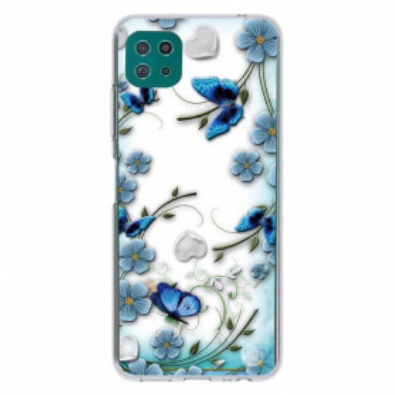 Skal Samsung Galaxy A22 5G Sömlös Retro Fjärilar Och Blommor