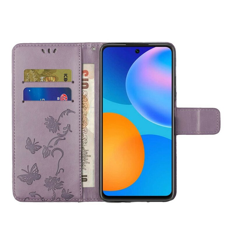 Fodral Samsung Galaxy A72 4G / A72 5G Med Kedjar Stringfjärilar Och Blommor