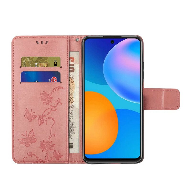 Fodral Samsung Galaxy A72 4G / A72 5G Med Kedjar Stringfjärilar Och Blommor