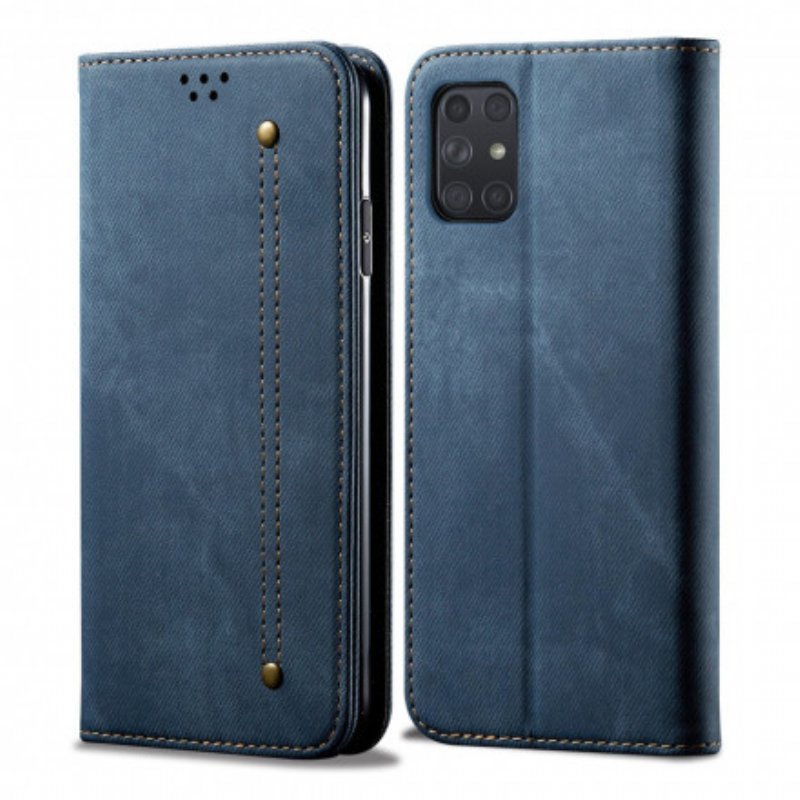 Folio-fodral Samsung Galaxy A72 4G / A72 5G Läderfodral Denim Tyg