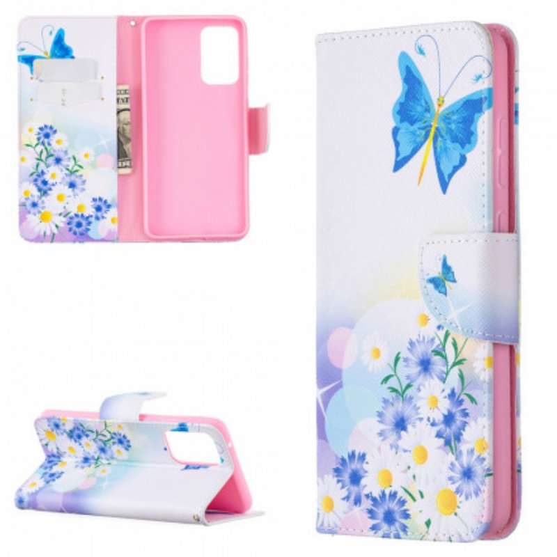 Folio-fodral Samsung Galaxy A72 4G / A72 5G Målade Fjärilar Och Blommor