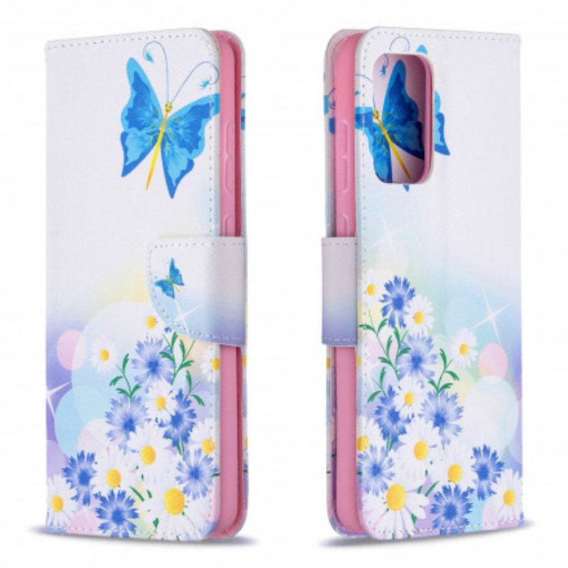 Folio-fodral Samsung Galaxy A72 4G / A72 5G Målade Fjärilar Och Blommor