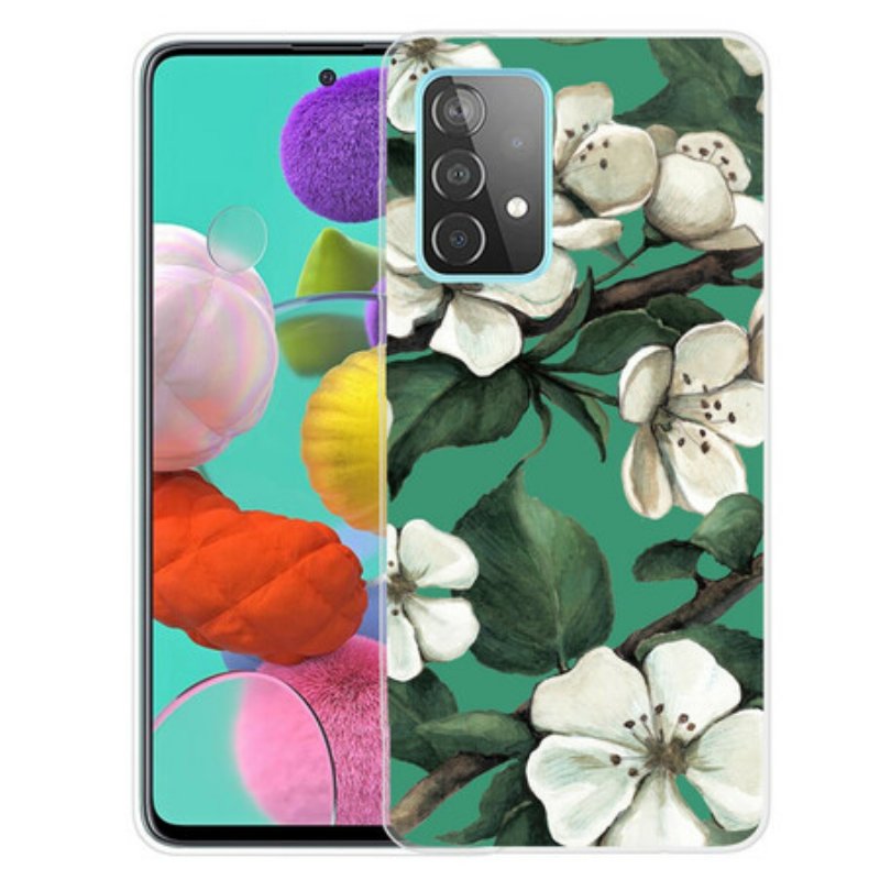 Mobilskal Samsung Galaxy A72 4G / A72 5G Målade Vita Blommor