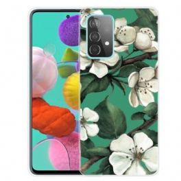 Mobilskal Samsung Galaxy A72 4G / A72 5G Målade Vita Blommor