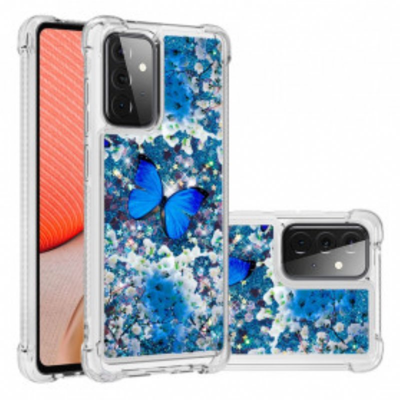 Skal Samsung Galaxy A72 4G / A72 5G Glitter Blå Fjärilar