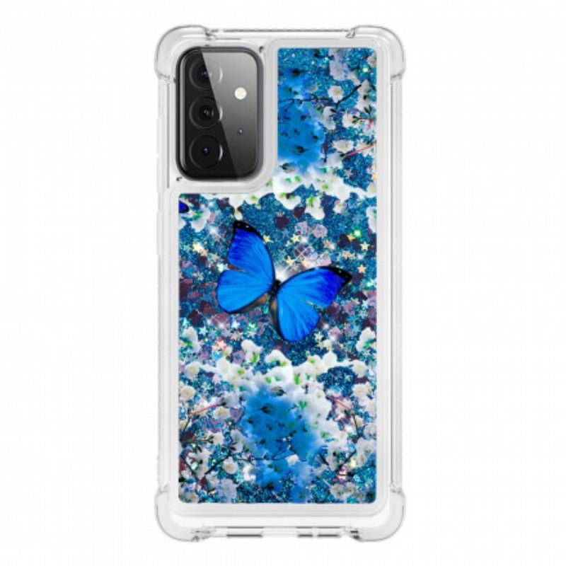 Skal Samsung Galaxy A72 4G / A72 5G Glitter Blå Fjärilar