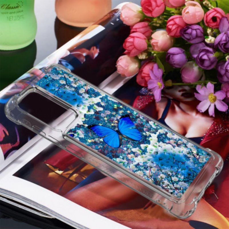 Skal Samsung Galaxy A72 4G / A72 5G Glitter Blå Fjärilar