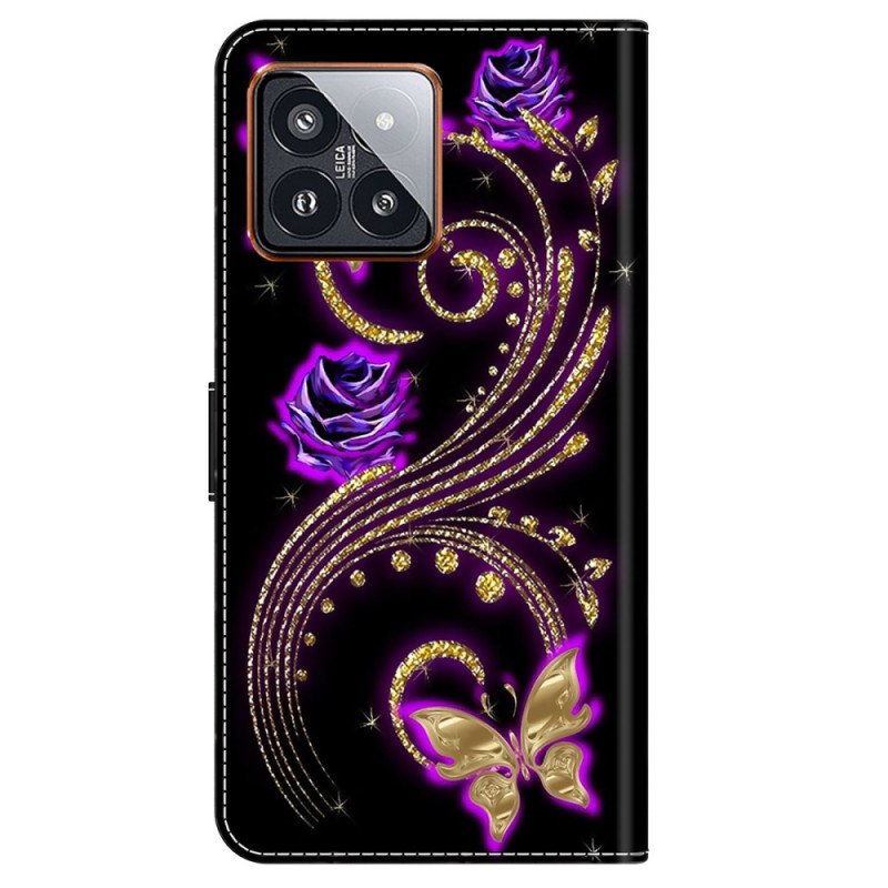 Fodral Xiaomi 14 Pro Violettblommor Och Fjärilar