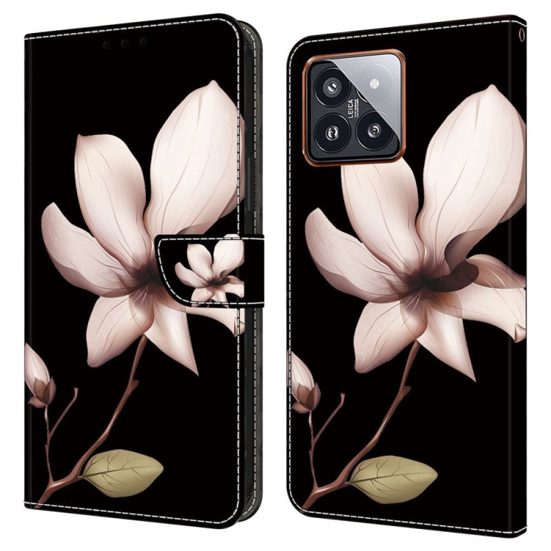 Läderskal Fodral Xiaomi 14 Pro Rosa Blomma